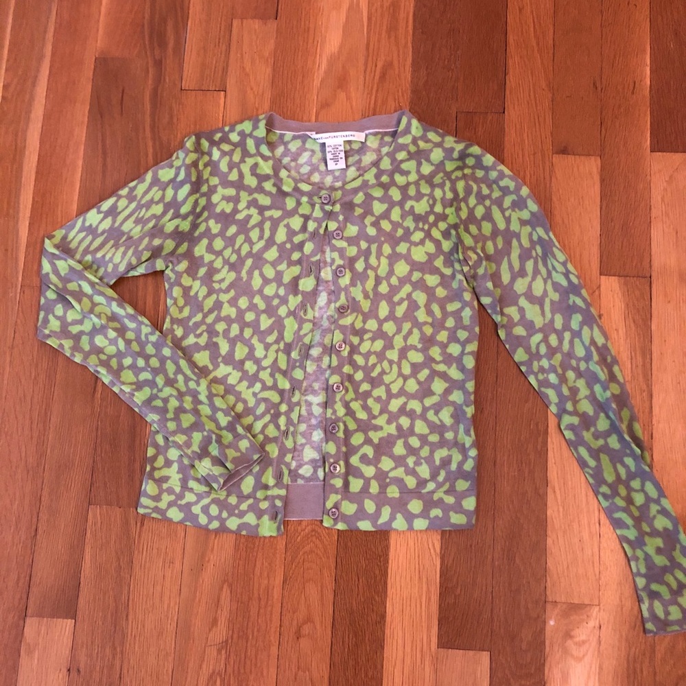 DVF Neon Leopard Long Sleeve Cardigan Xsmall/P
